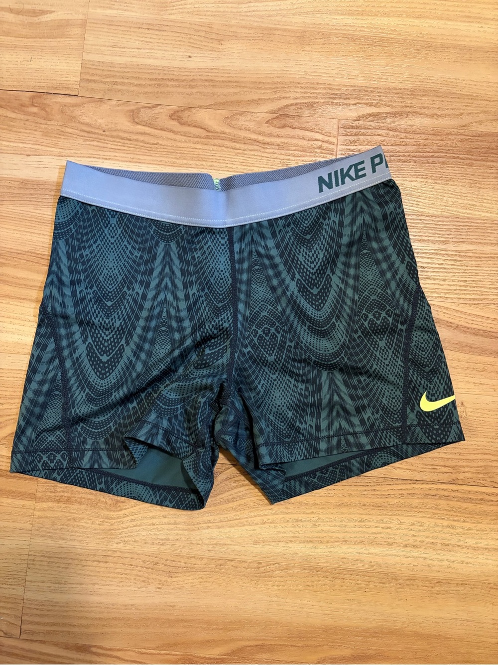 Nike Women’s Dark Green Patterned Swim Hybrids with Neon Swoosh